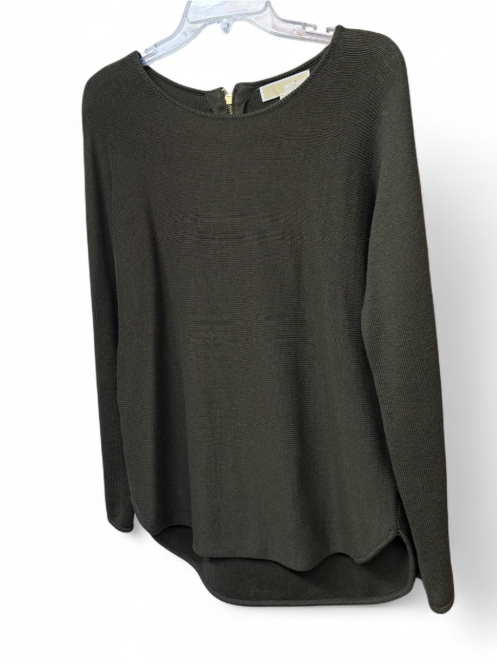 Michael Kors Olive Green Ribbed High-Low Sweater with Back Zipper - Small - Picture 3 of 7